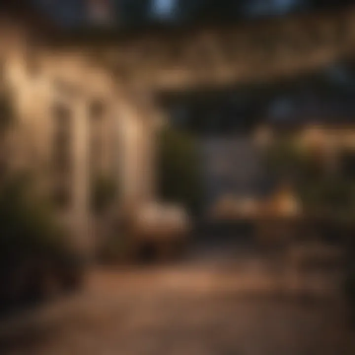 Warm string lights enhance the outdoor ambiance of a cozy patio.
