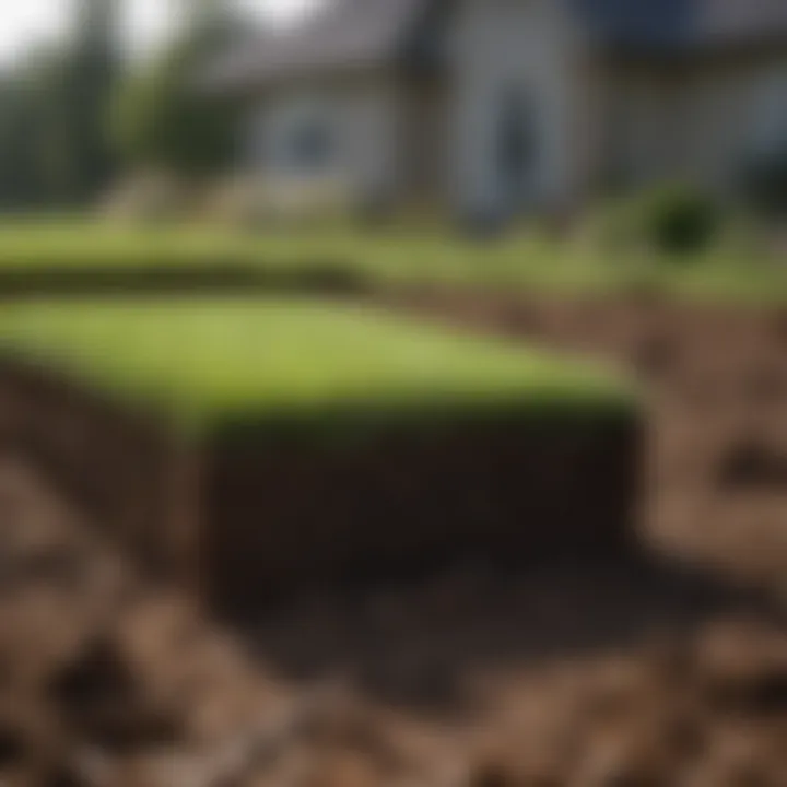 Close-up of freshly laid sod with rich soil