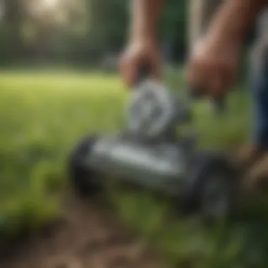 Close-up of a specialized crabgrass puller in action