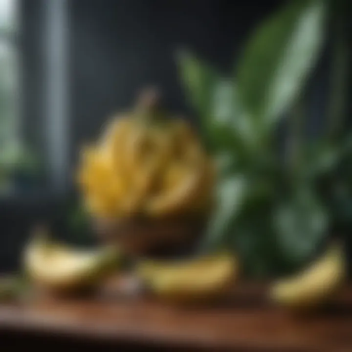 An artistic arrangement of bananas and leaves in design