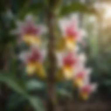 Close-up of banana flowers blooming on a tree