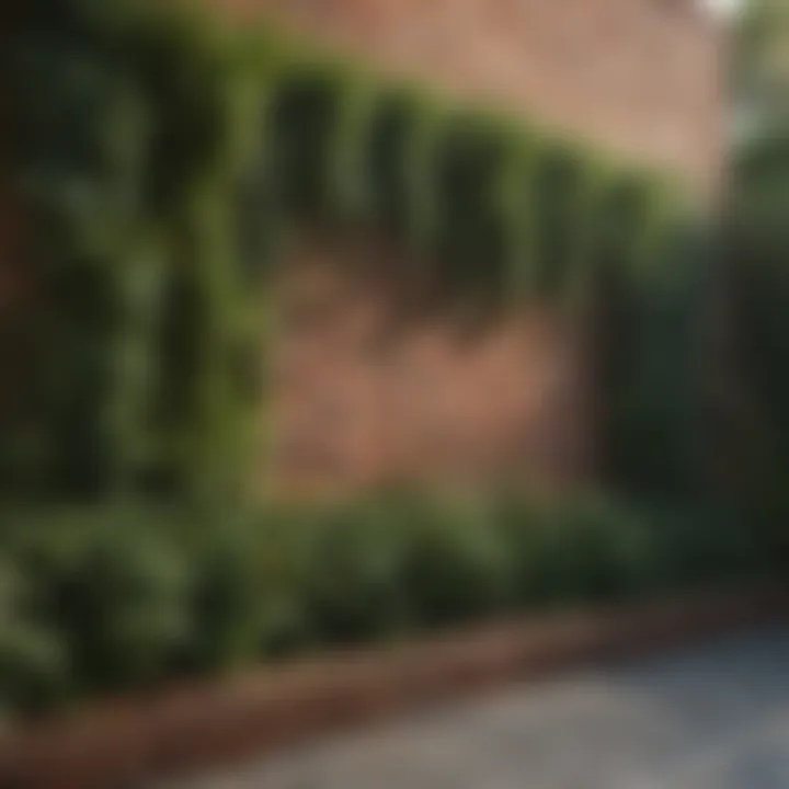 Traditional brick wall with climbing plants