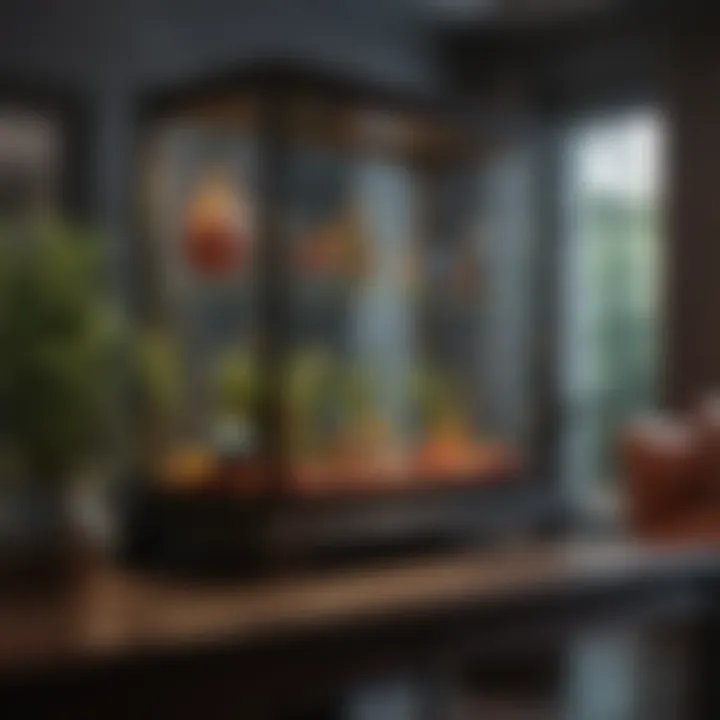 Artistic display case highlighting vibrant decorative items