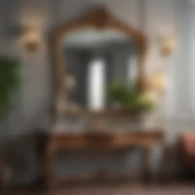 Stylish entryway featuring a vintage table paired with an ornate mirror