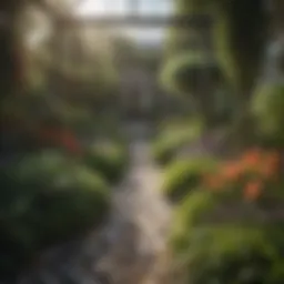 A lush garden showcasing a variety of plants and flowers