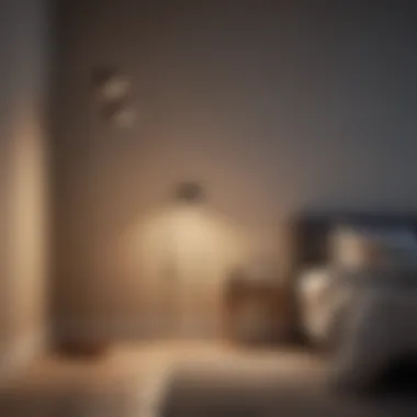 Modern floor lamp complementing minimalist bedroom decor