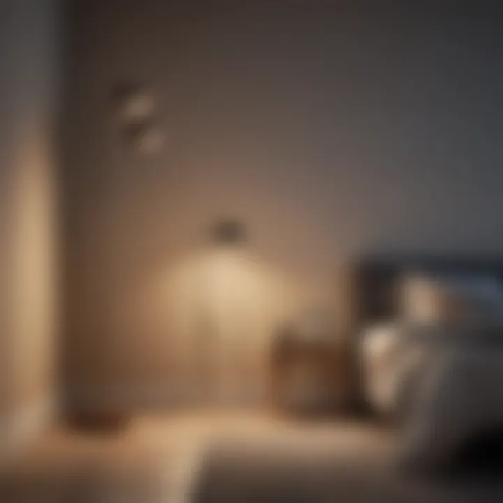 Modern floor lamp complementing minimalist bedroom decor