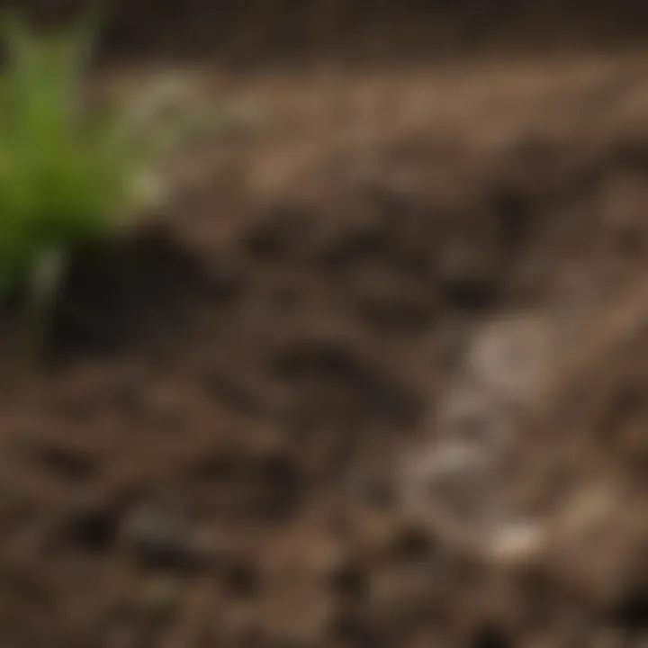 Close-up of soil showing pH levels before and after lime treatment