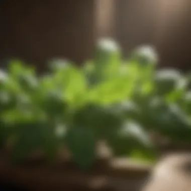 Close-up of fresh basil leaves in sunlight