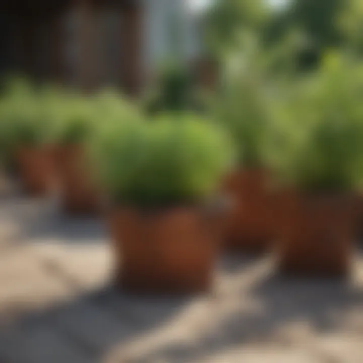 Herbs growing in pots on a patio