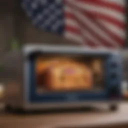 Showcasing a premium toaster oven brand with American flag background