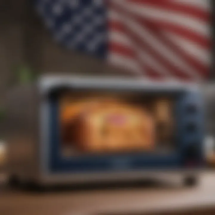 Showcasing a premium toaster oven brand with American flag background