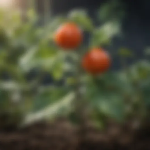 Close-up view of tomato plant leaves affected by blight