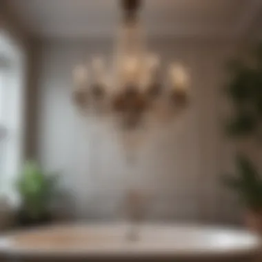 Charming chandelier featuring intricate design elements, enhancing bathroom ambiance.