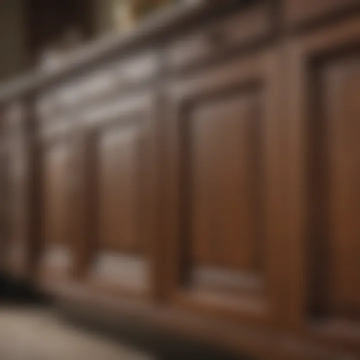 Close-up view of cabinet finishes and materials