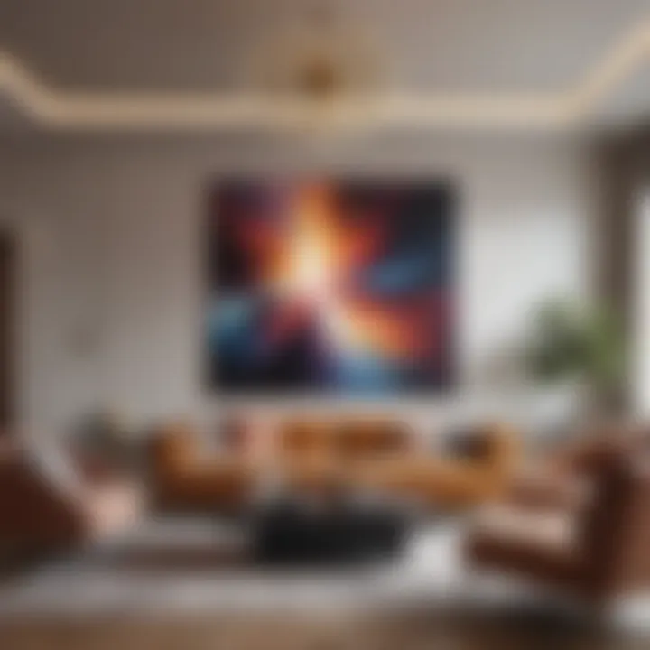 An elegant living room showcasing a large abstract painting above the sofa.