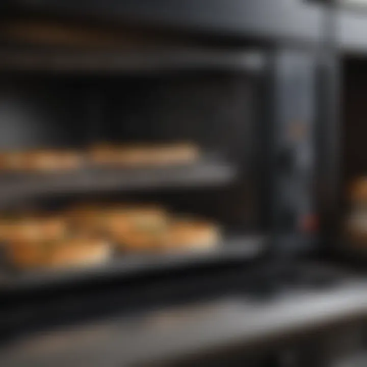 Close-up of the interior of a two shelf toaster oven with multiple cooking options