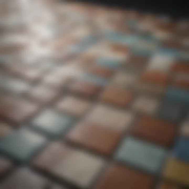 Different types of adhesives for self-stick tiles displayed on a table