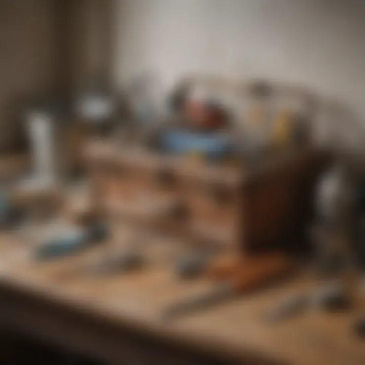 A well-organized tool kit for repairing water damage, showcasing essential tools.