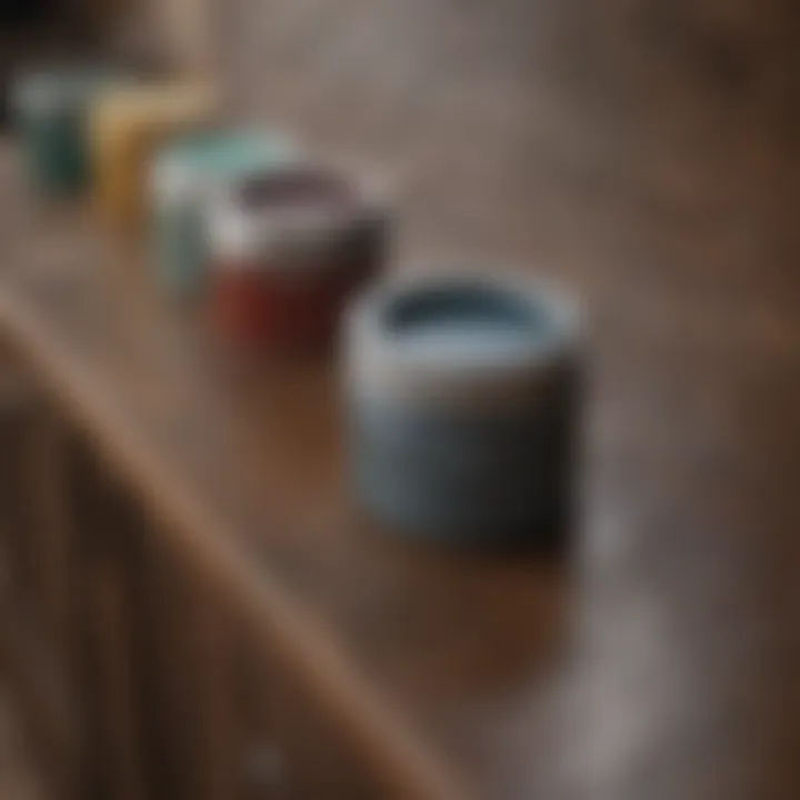 Close-up of various paint finishes for cabinets