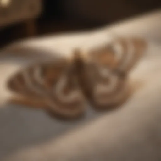 Close-up of a moth resting on fabric