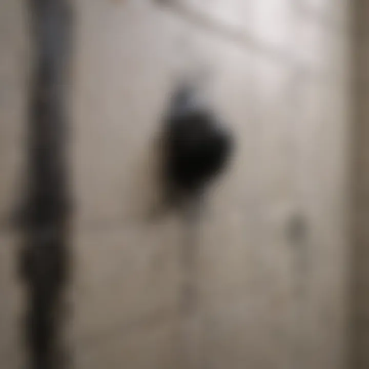Close-up view of black mold on shower tiles