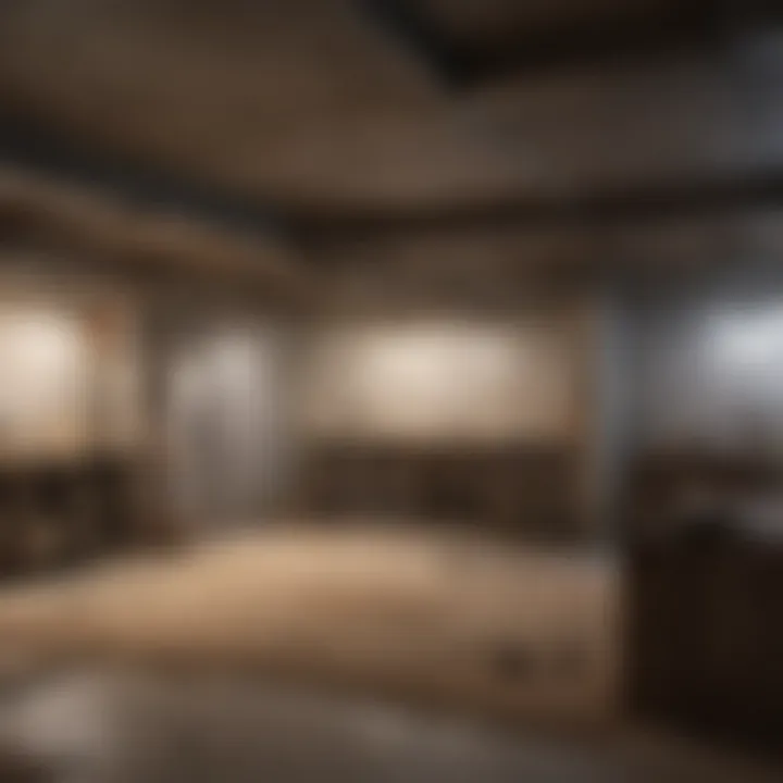 Blueprints and plans for a basement construction project