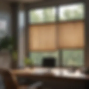 Home office with solar shades providing privacy and light control
