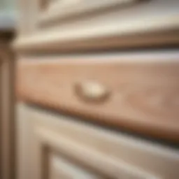 Close-up of freshly refinished cabinet surface