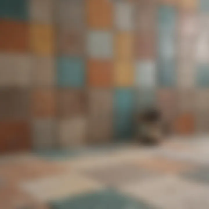 A close-up view of different tile materials showcasing textures and colors.