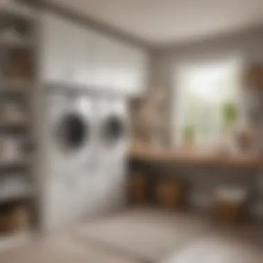 Organized Laundry Room Featuring Space Efficiency An organized laundry room showcasing the efficient use of space with a heated clotheshorse.