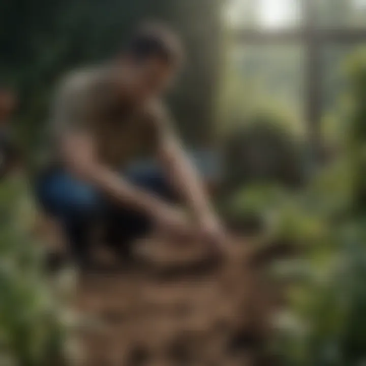 Gardener assessing environmental conditions for transplanting