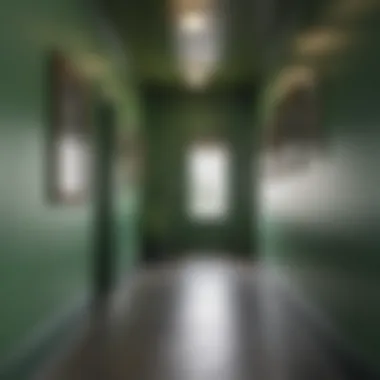 Hallway Showcasing Shades of Green A well-lit hallway with different shades of green, illustrating the impact of color variation.