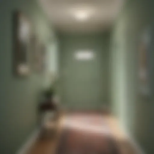 A serene hallway painted in a soft sage green, showcasing the calming effect of the color.