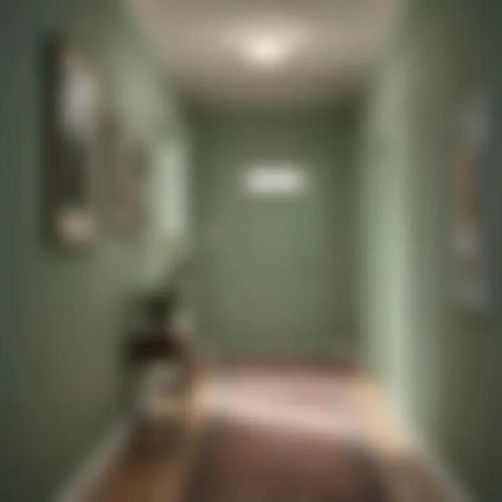 A serene hallway painted in a soft sage green, showcasing the calming effect of the color.