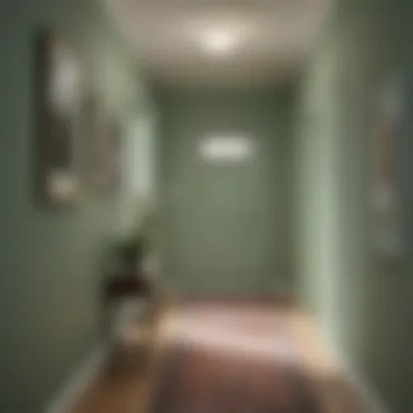 Serene Hallway in Sage Green A serene hallway painted in a soft sage green, showcasing the calming effect of the color.