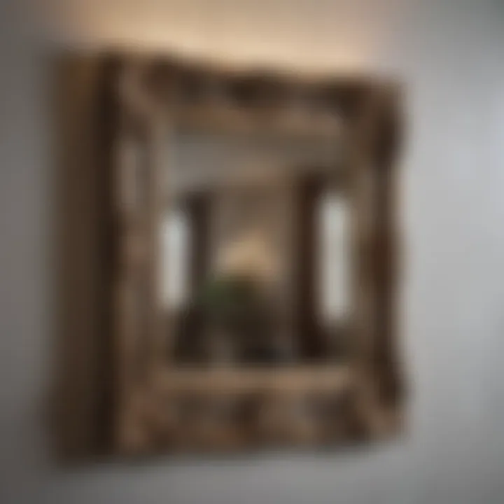 Close-up of a stylishly framed mirror showcasing intricate design elements.