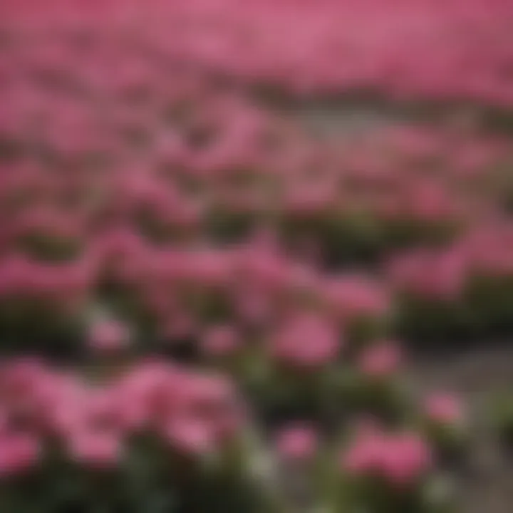 An array of different varieties of pink ground cover flowers