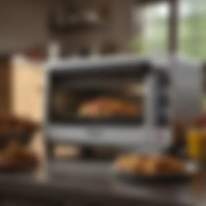 Demonstrating the versatility of a large toaster oven in use