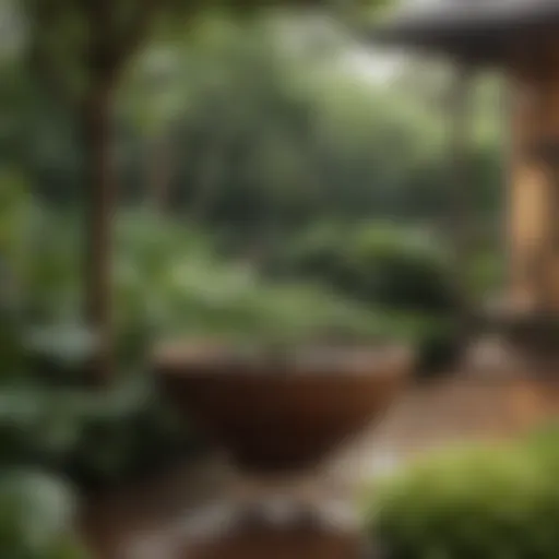 Elegant rain chain elegantly installed in a tranquil garden setting