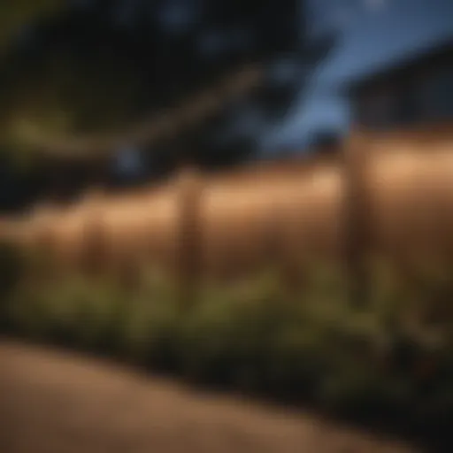 Elegant string lights adorning a backyard fence creating a warm atmosphere.